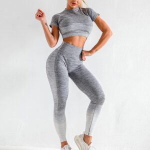 Women Yoga Sets Yoga Short Sleeve High Waist Sport Leggings