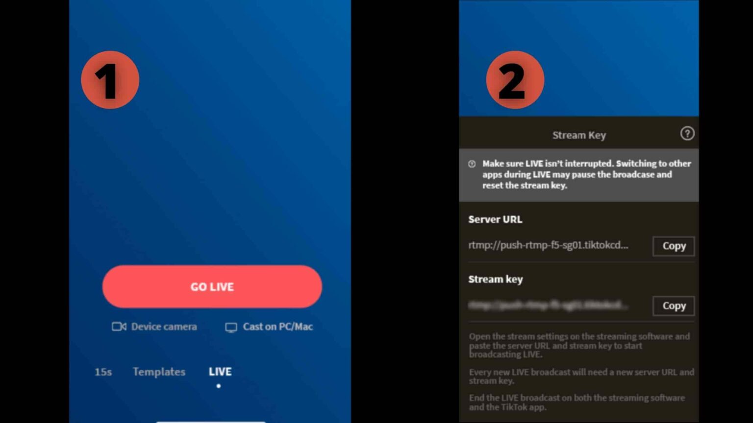 how to find rtmp url and stream key on tiktok