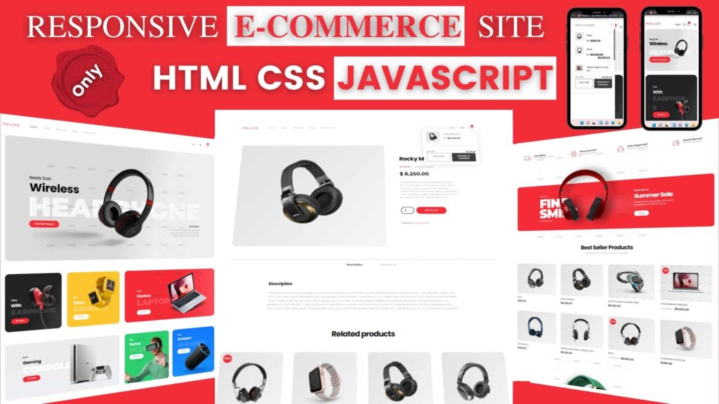Responsive eCommerce website template using HTML CSS and JavaScript
