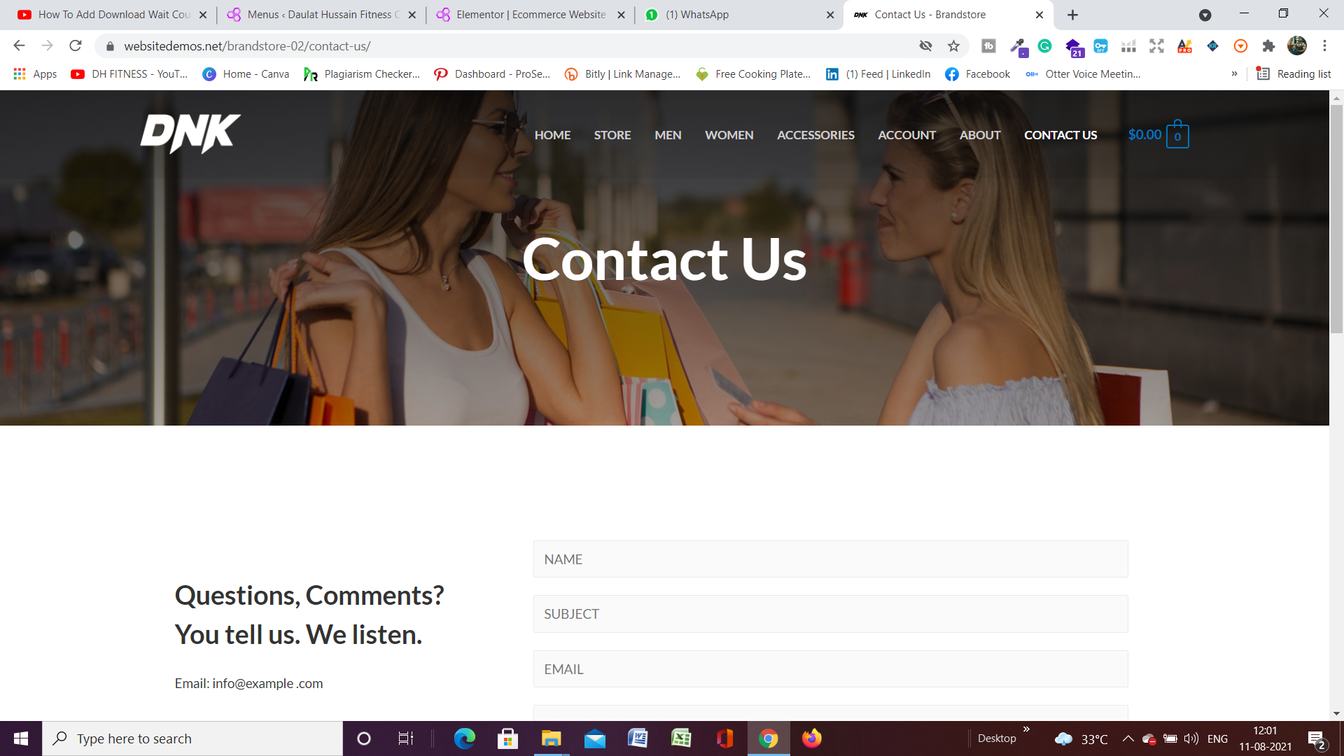 Ecommerce Contact Page Website Template