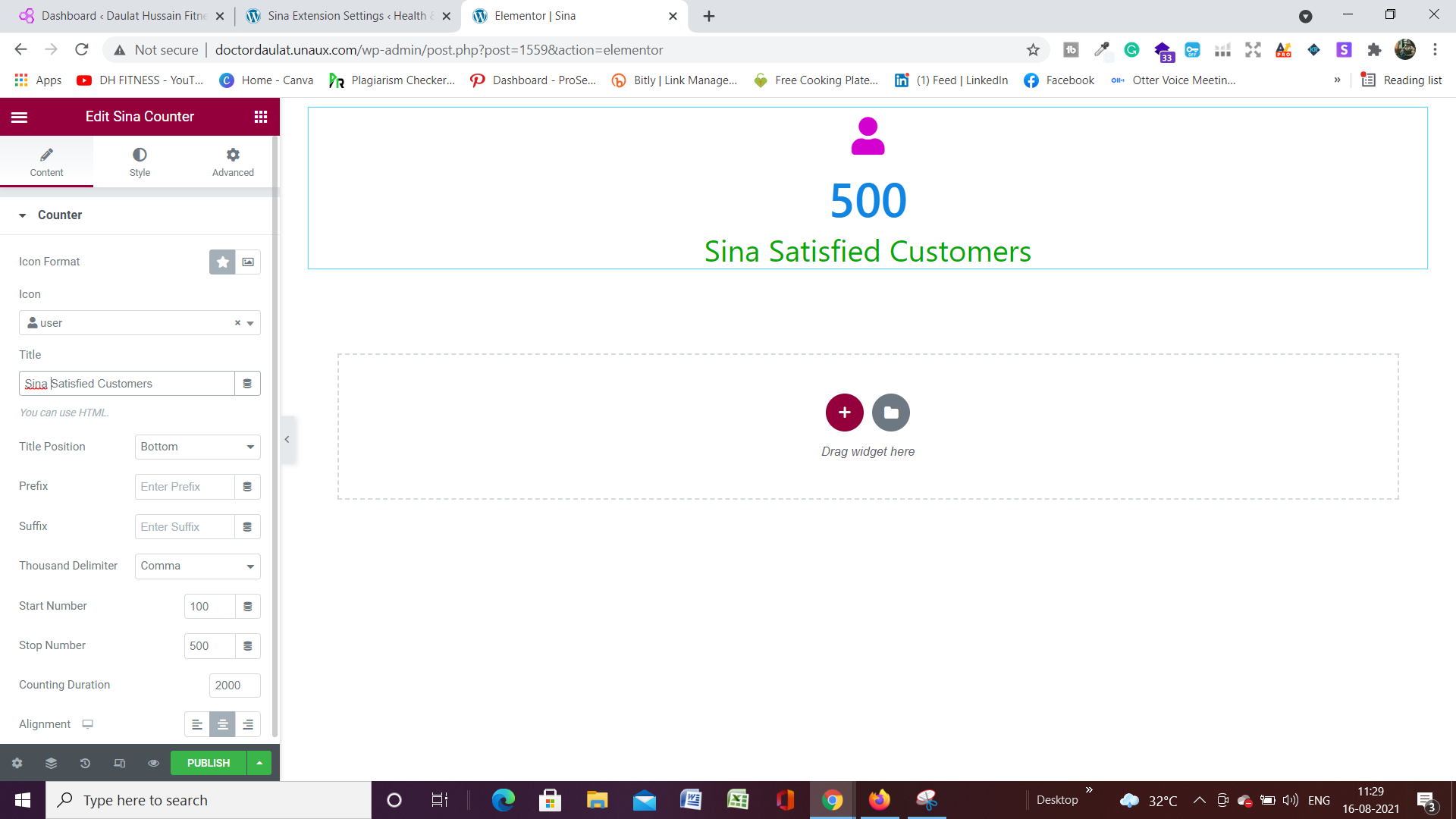 Sina Extension Counter addons for elementor